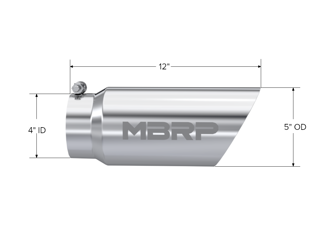 MBRP Exhaust T5053 Tip; 5in. O.D. Dual Wall Angled 4in. inlet 12in. length; T304.