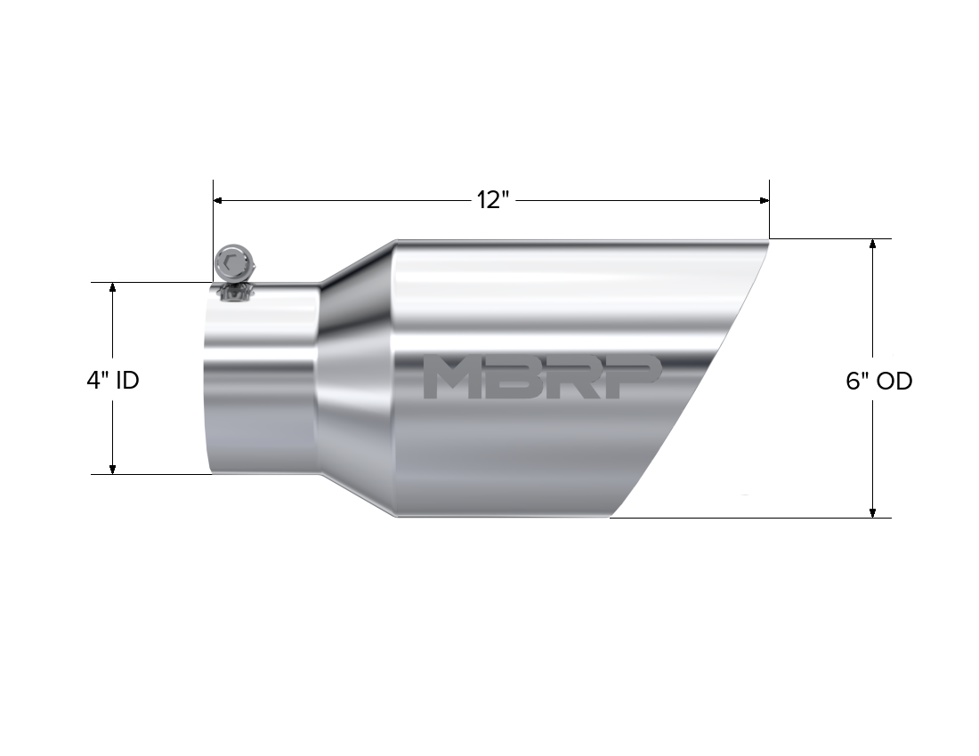MBRP Exhaust T5072 Tip; 6in. O.D. Dual Wall Angled 4in. inlet 12in. length; T304.