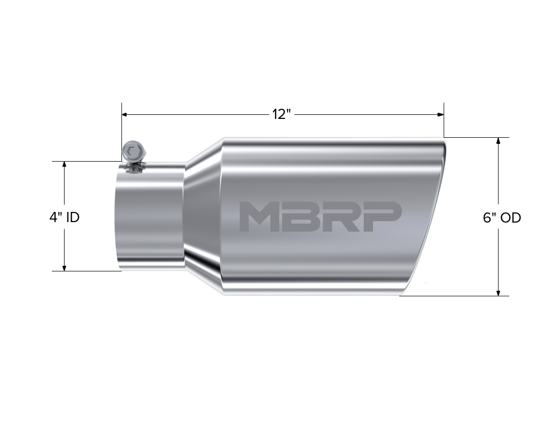 MBRP Exhaust T5073 Tip 6" OD; Angled Rolled End. 4" ID; 12" length; T304 Stainless Steel.