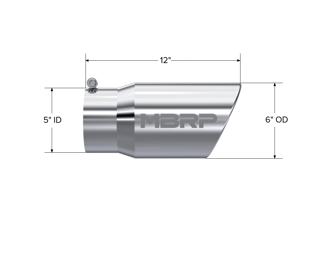 MBRP Exhaust T5075 Tip; 6in. O.D. Angled Rolled End 5in. inlet 12in. length; T304.