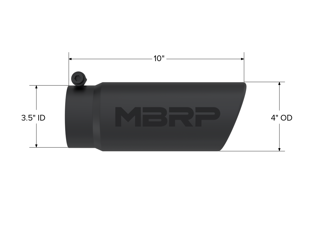 MBRP Exhaust T5112BLK Tip; 4in. O.D. Angled Rolled End 3in. inlet 10in. Length; BLK.