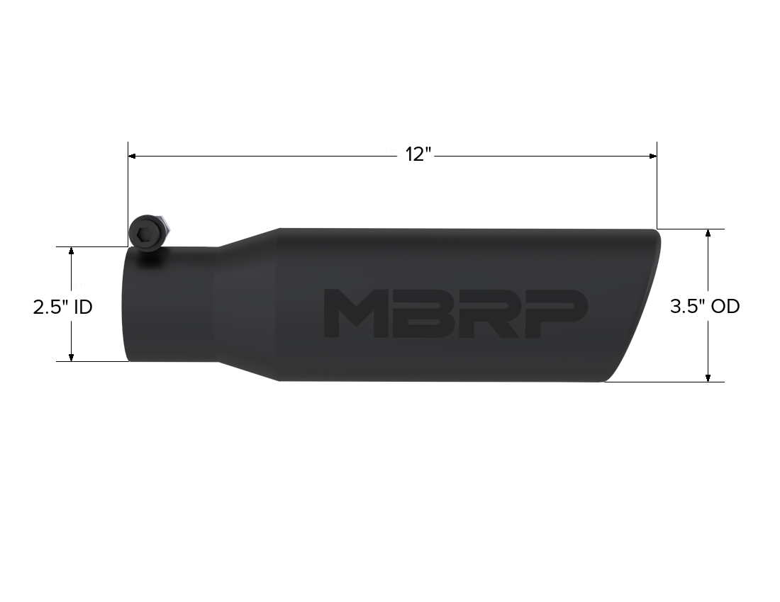 MBRP Exhaust T5113BLK Tip; 3in. O.D. Angled Rolled End 2in. inlet 12in. Length. BLK.