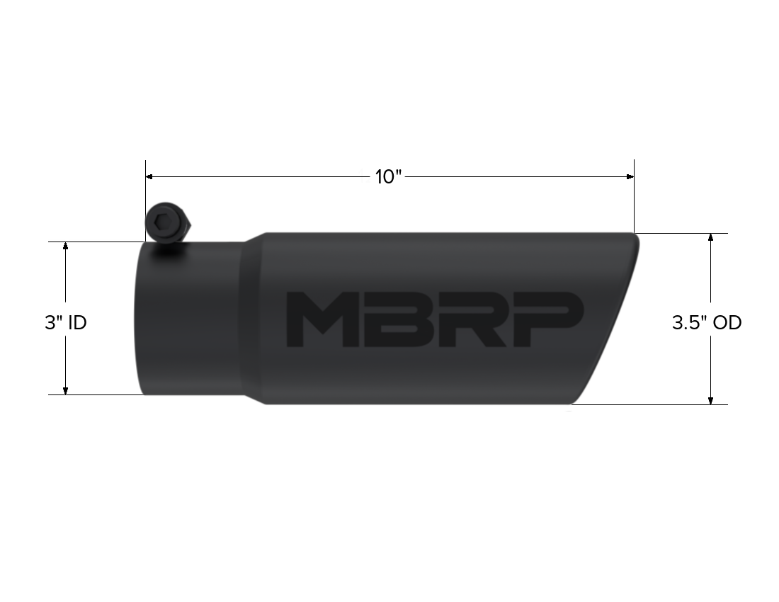 MBRP Exhaust T5115BLK Tip; 3in. O.D. Angled Rolled End; 3in. I.D. inlet; 10in. length; BLK.