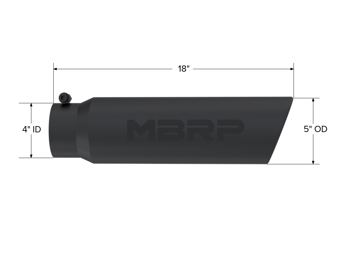 MBRP Exhaust T5124BLK Tip; 5in. O.D.; Angled Rolled End; 4in. inlet 18in. in length; BLK.
