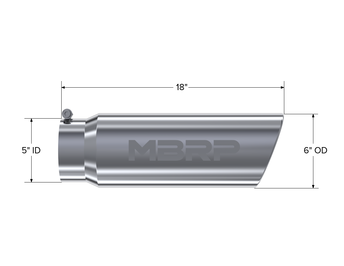 MBRP Exhaust T5125 Tip; 6in. O.D.; Angled Rolled End; 5in. inlet 18in. in length.