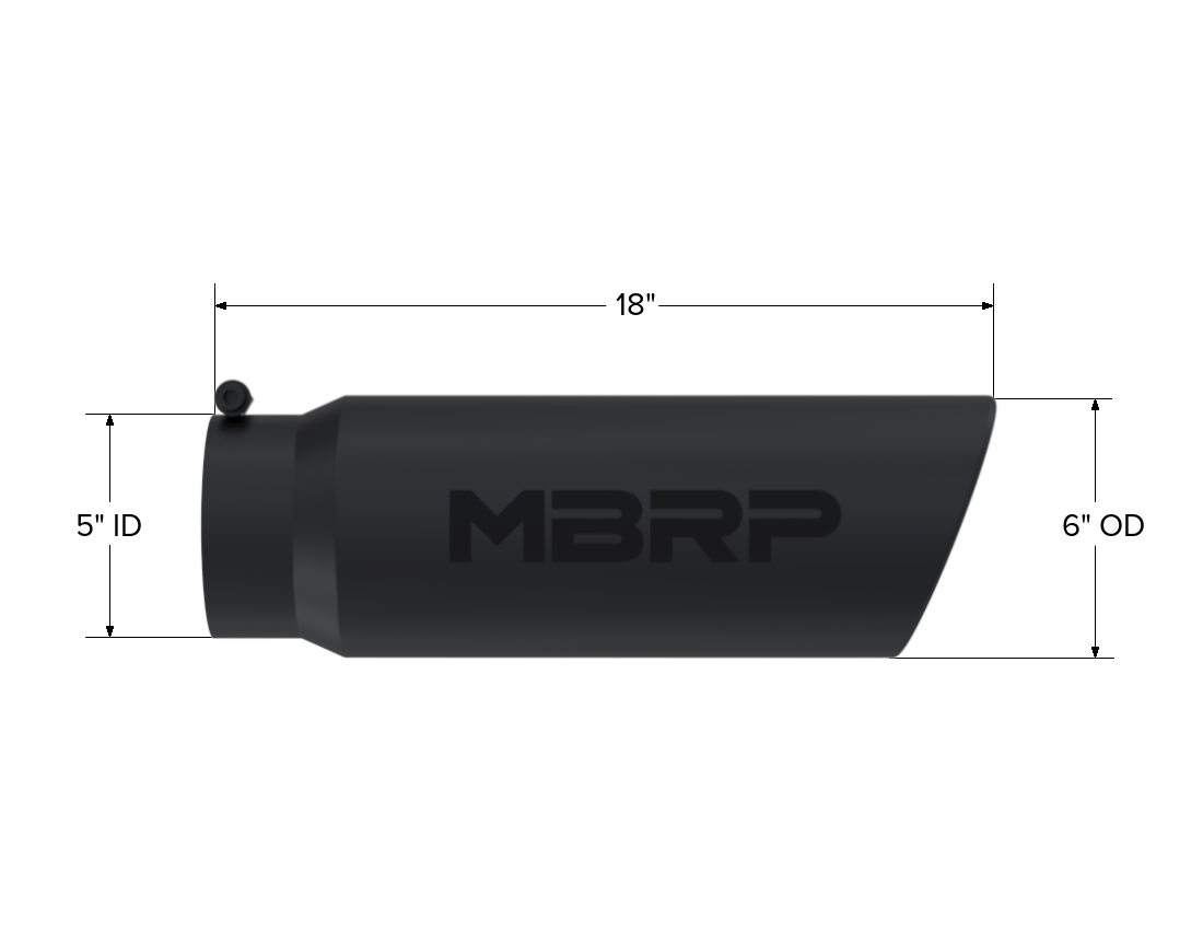 MBRP Exhaust T5125BLK Tip; 6in. O.D.; Angled Rolled End; 5in. inlet 18in. in length; BLK.