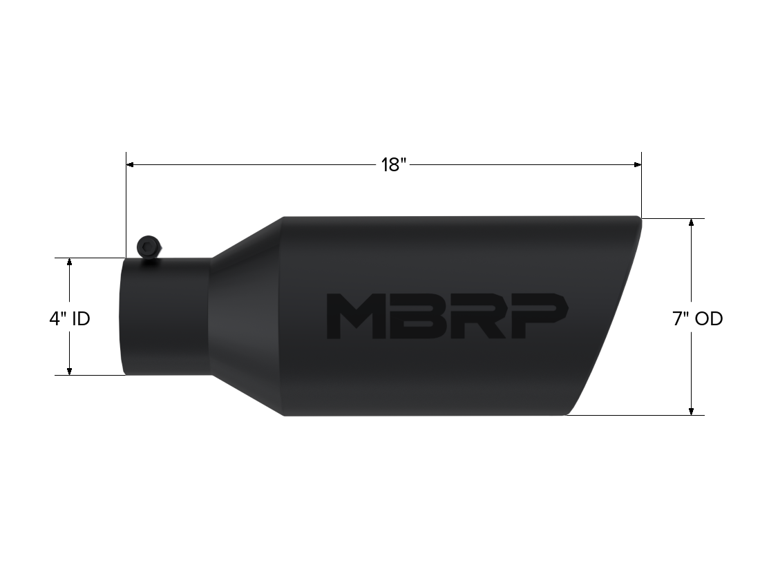 MBRP Exhaust T5126BLK Tip; 7in. O.D.; Rolled End; 4in. inlet 18in. in length; BLK