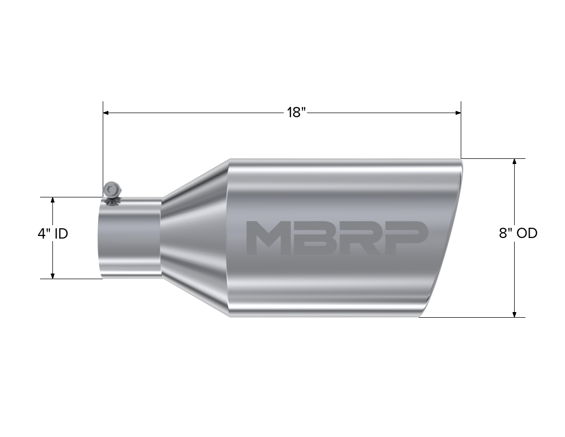 MBRP Exhaust T5128 Tip; 8in. O.D.; Rolled End; 4in. inlet 18in. in length; T304.