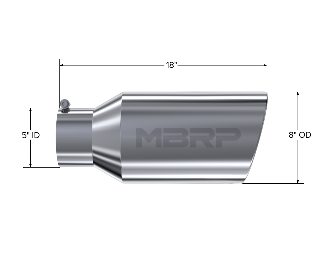 MBRP Exhaust T5129 Tip; 8in. O.D.; Rolled End; 5in. inlet 18in. in length; T304.