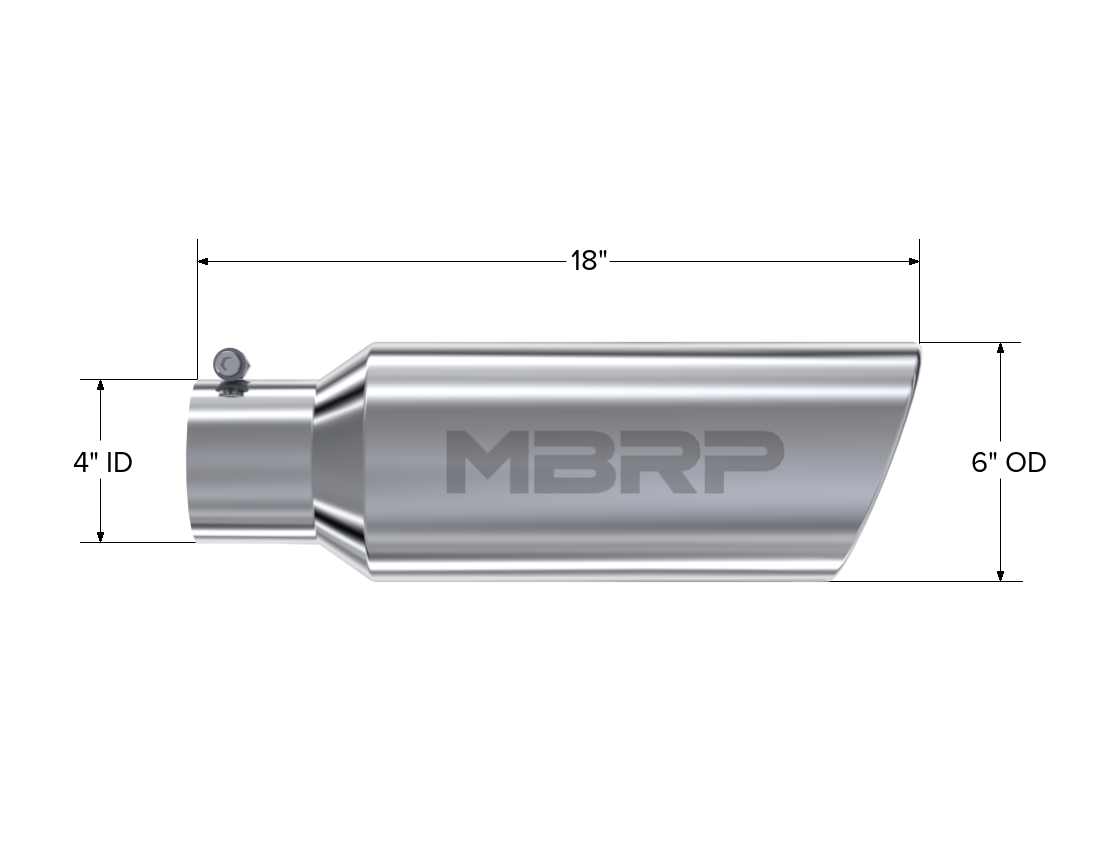 MBRP Exhaust T5130 Tip; 6in. O.D.; Rolled end; 4in. inlet 18in. in length; T304.
