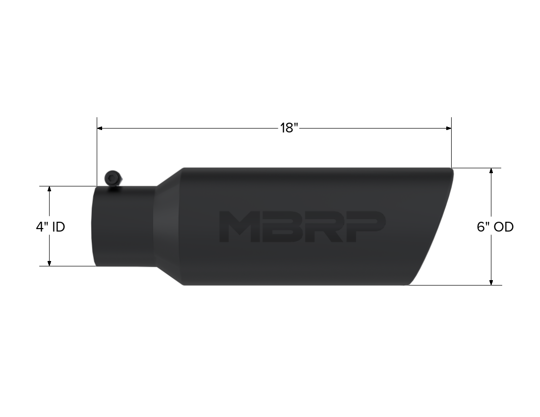 MBRP Exhaust T5130BLK Tip; 6in. O.D.; Rolled end; 4in. inlet 18in. in length; BLK
