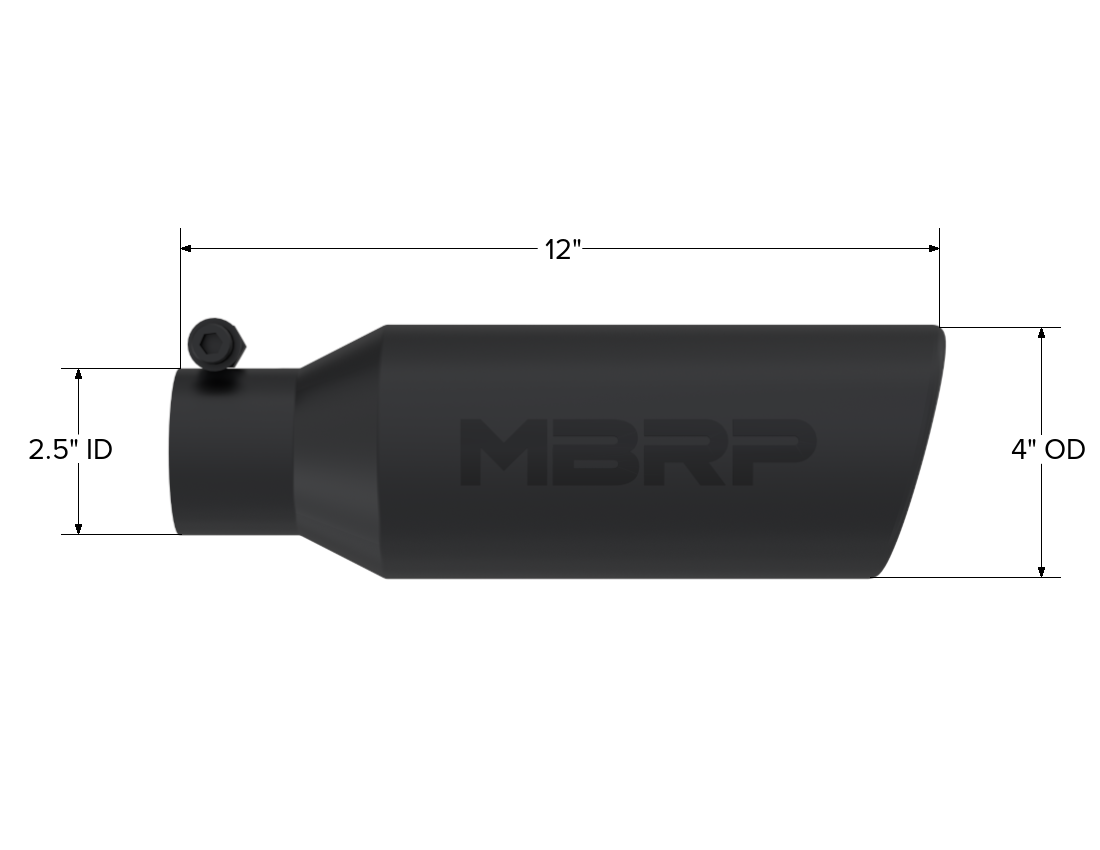 MBRP Exhaust T5150BLK Tip; 4in. O.D.; Angled Rolled End; 2.5in. inlet; 12in. in length; BLK