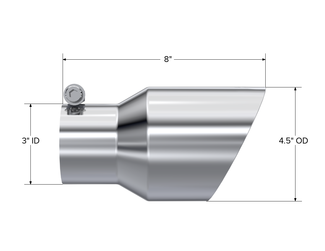 MBRP Exhaust T5151 3" ID; 4.5" OD; 8" Length; Dual Wall Angled; T304.