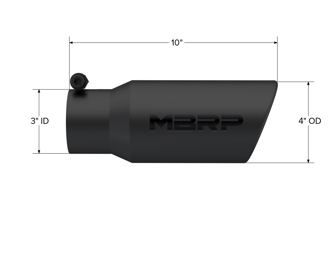 MBRP Exhaust T5155BLK Tip; 4in. O.D.; Angled Rolled End; 3in. inlet; 10in. Length; Black Series.