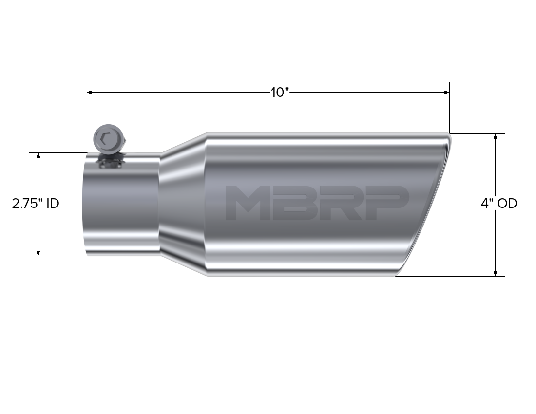 MBRP Exhaust T5157 Tip; 4in. O.D. Angled Rolled End 2 3/4in. inlet 10in. length; T304.