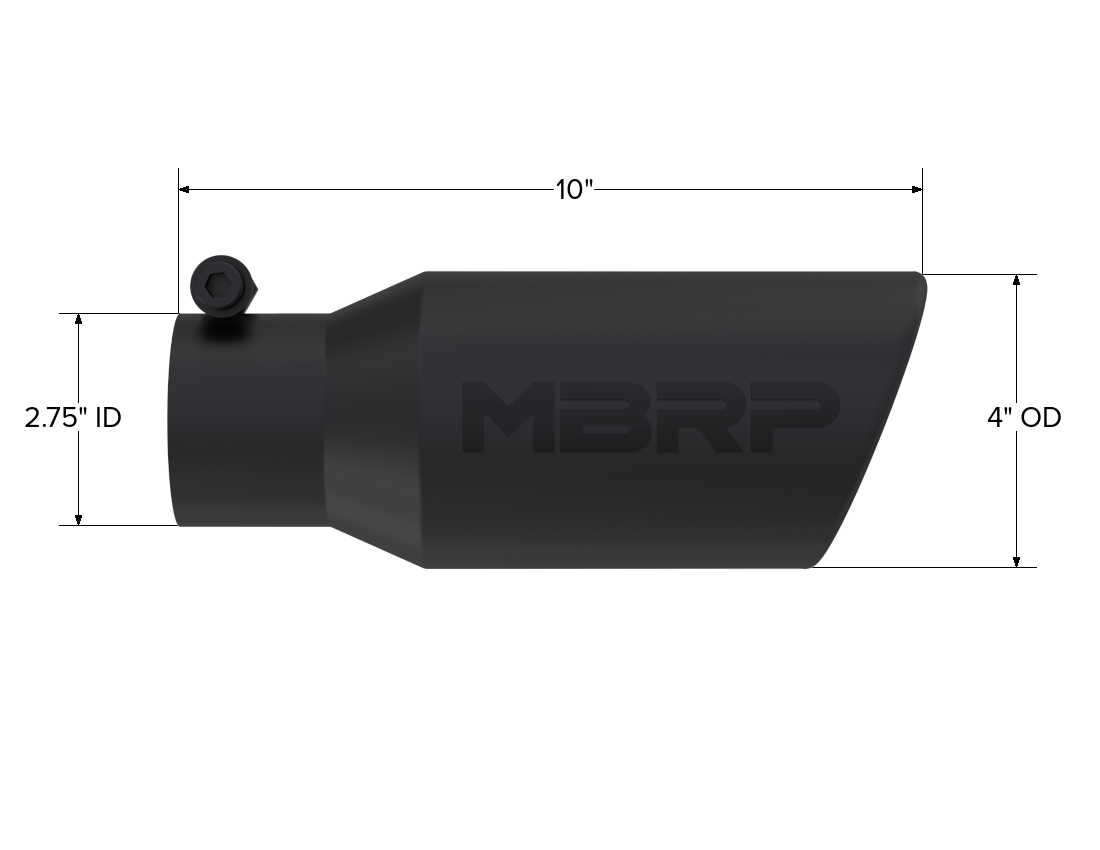 MBRP Exhaust T5157BLK Tip; 4in. O.D. Angled Rolled End 2 3/4in. inlet 10in. length; BLK.