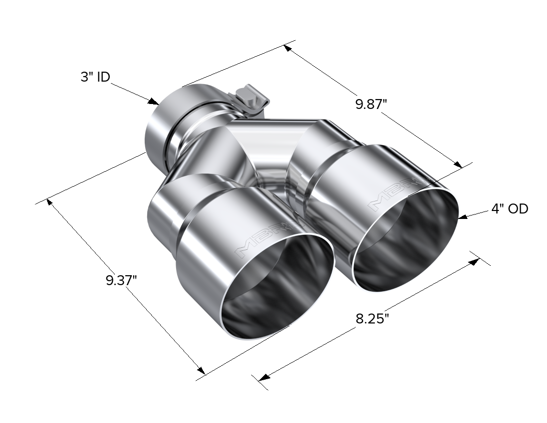 MBRP Exhaust T5183 Tip; 4in. OD Dual Out; 3in. ID; Single Wall; T304