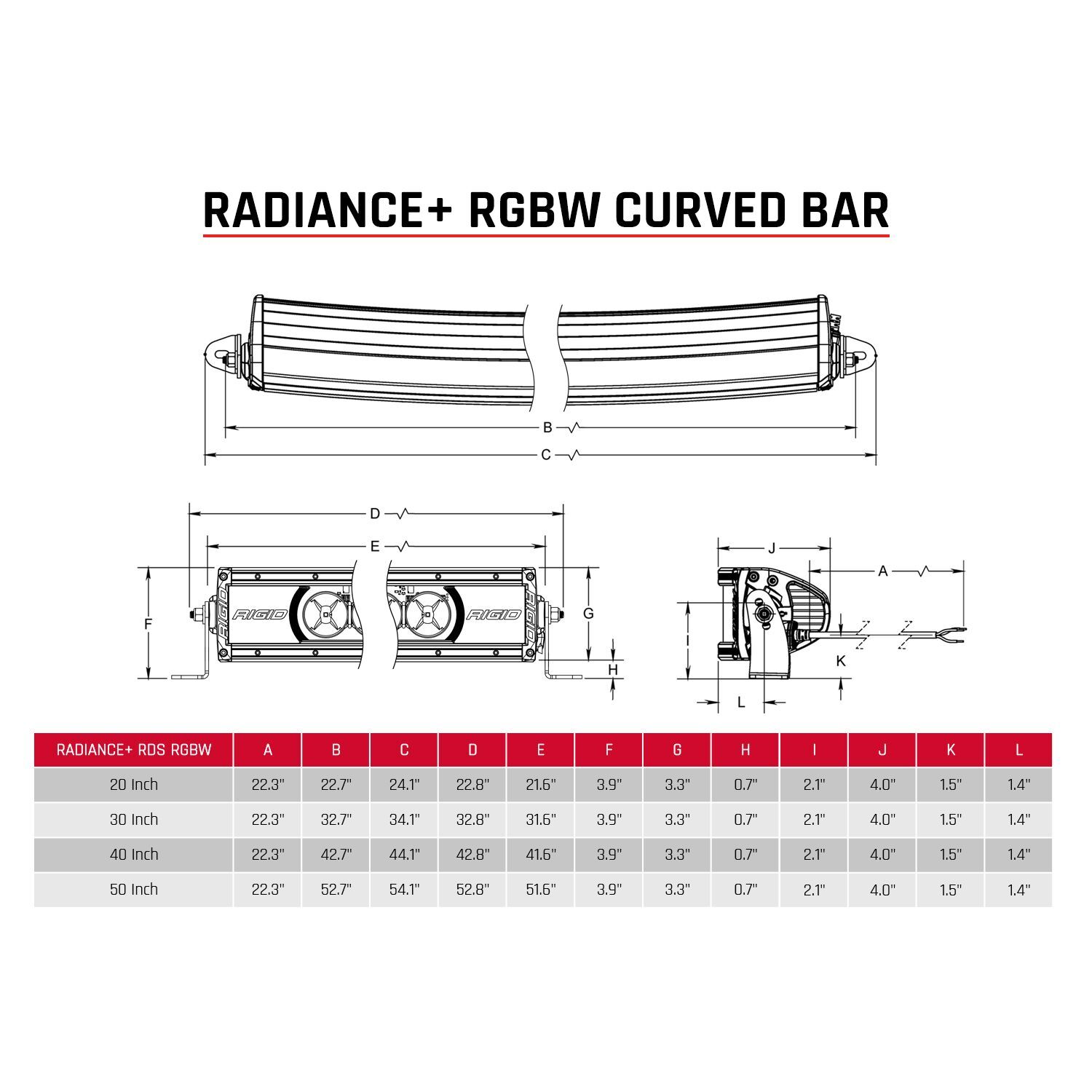 Radiance Plus Curved 50 Inch RGBW Light Bar LED Light Bars by Rigid Industries