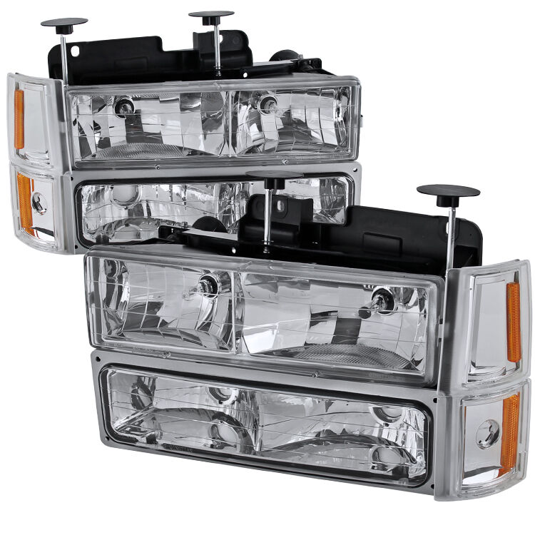 1994-1998 GMC Sierra Chrome Euro Headlights + Corner + Bumper Lights-2LBCLH-GMC9