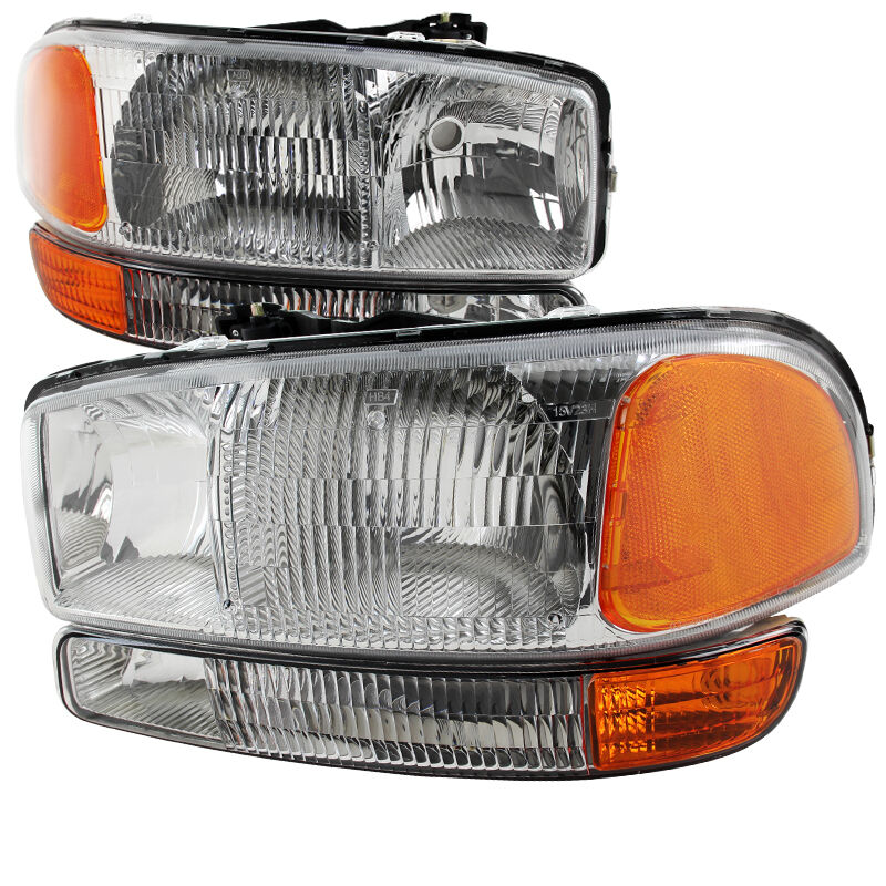 1999-2006 GMC Sierra Chrome Euro Headlights + Bumper Lights-2LBLH-GMC99-GO