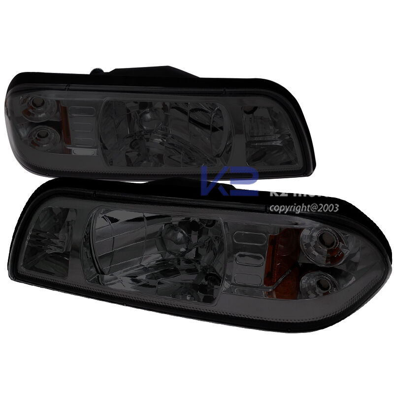 1987-1993 Ford Mustang Smoke Euro Headlights-2LCLH-MST87G-RS