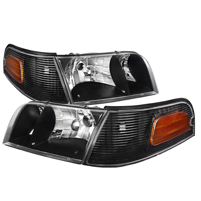 1998-2011 Ford Crown Victoria Black Euro Headlights-2LCLH-VIC98JM-EU