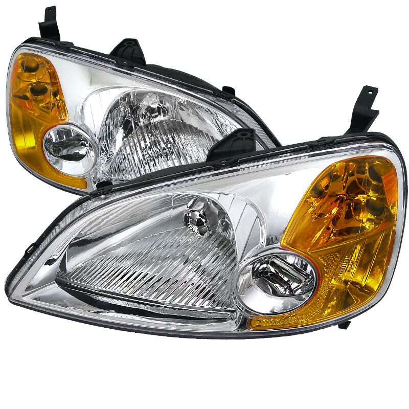 2001-2003 Honda Civic Chrome Euro Headlights-2LH-CV01-RS
