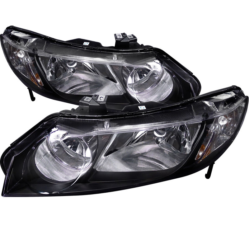 2006-2011 Honda Civic 4DR Sedan Black Euro Headlights-2LH-CV064JM-RS