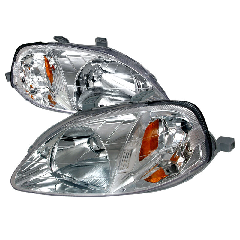 1999-2000 Honda Civic Chrome Euro Headlights-2LH-CV99-KS