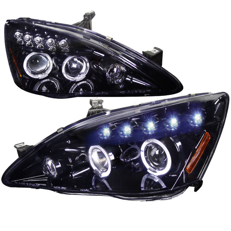 2003-2007 Honda Accord Halo Gloss-Black-Smoke Projector Headlights - 2LHP-ACD03G