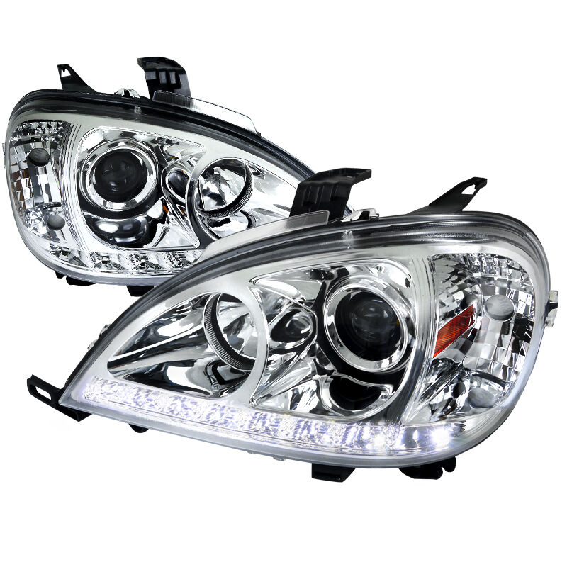2002-2005 Mercedes Benz ML LED DRL Chrome Projector Headlights - 2LHP-BW16302-TM