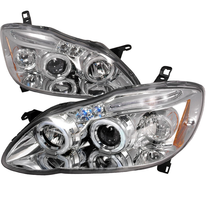 2003-2008 Toyota Corolla Halo LED Chrome Projector Headlights - 2LHP-COR03-TM