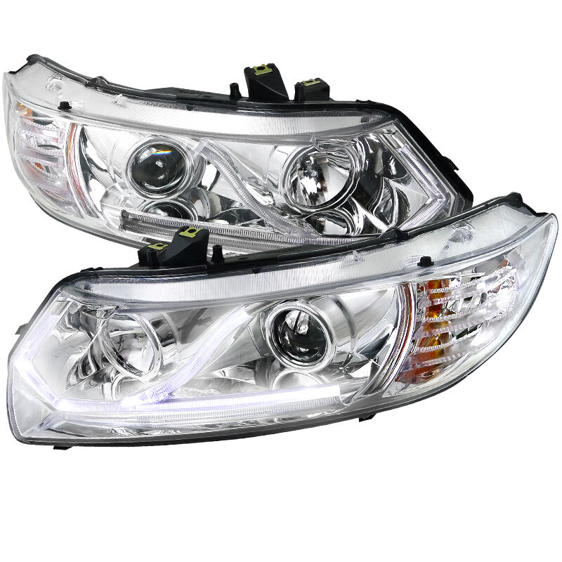 2006-2009 Honda Civic DRL LED Chrome Projector Headlights - 2LHP-CV062-RS