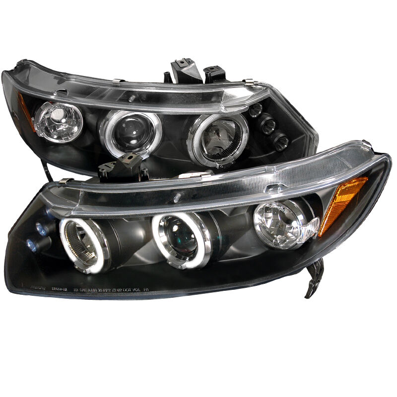 2006-2011 Honda Civic 2DR Halo LED Black Projector Headlights - 2LHP-CV062JM-TM