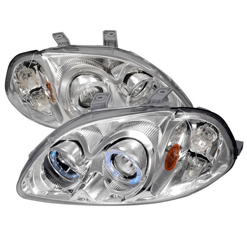 1996-1998 Honda Civic Chrome Halo Projector Headlights - 2LHP-CV96-KS