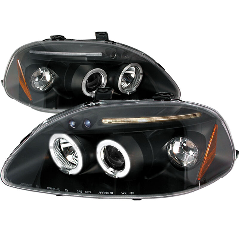 1996-1998 Honda Civic Halo LED Black Projector Headlights - 2LHP-CV96JM-TM