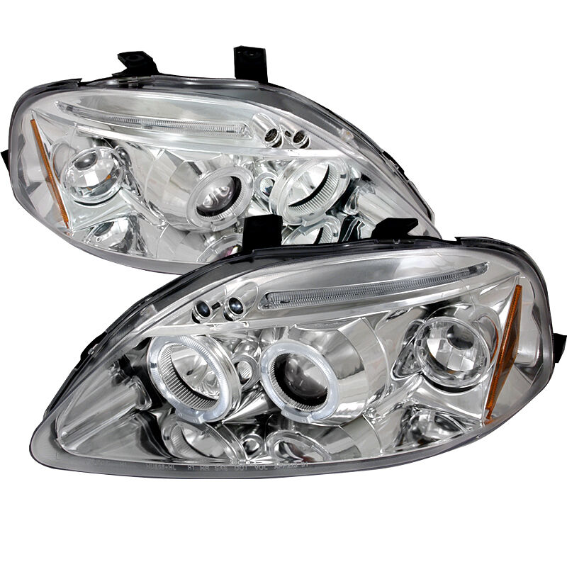 1999-2000 Honda Civic Halo LED Chrome Projector Headlights - 2LHP-CV99-TM