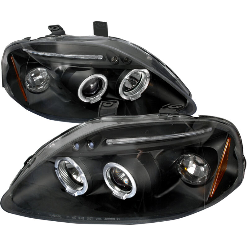 1999-2000 Honda Civic Halo LED Black Projector Headlights - 2LHP-CV99JM-TM