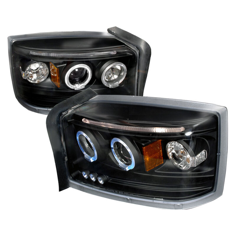 2005-2007 Dodge Dakota Halo LED Black Projector Headlights - 2LHP-DAK05JM-TM