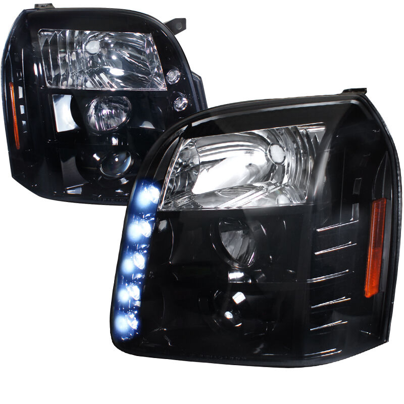 2007-2010 GMC Denail LED DGloss-Black-Smoke Projector Headlights - 2LHP-DEN07G-T