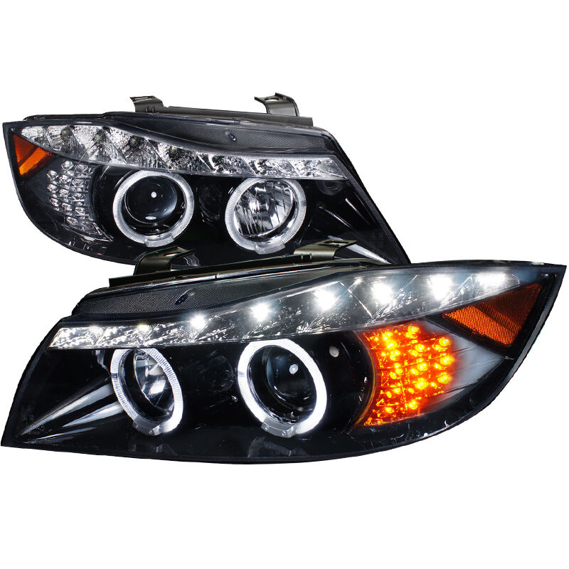 2006-2008 BMW E90 3-Series 4DR Sedan R8 LED Gloss-Black-Smoke Projector Headight