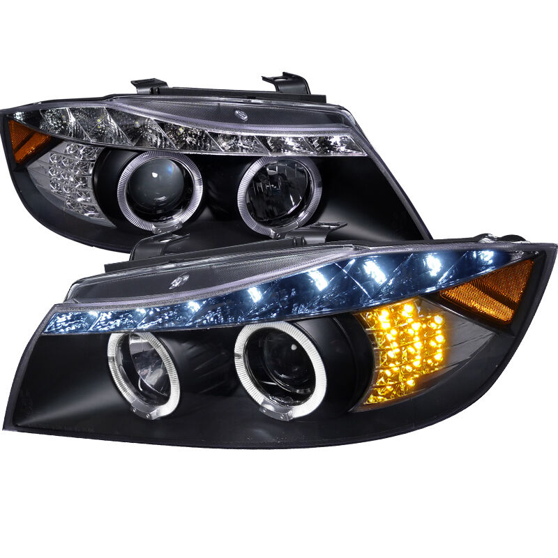 2006-2008 BMW E90 3-Series 4DR Sedan R8 Gloss-Black-Smoke Projector Headlights -
