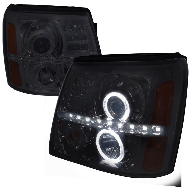 2002-2006 Cadillac Escalade Halo Smoke Projector Headlights - 2LHP-ECLD02G-RS