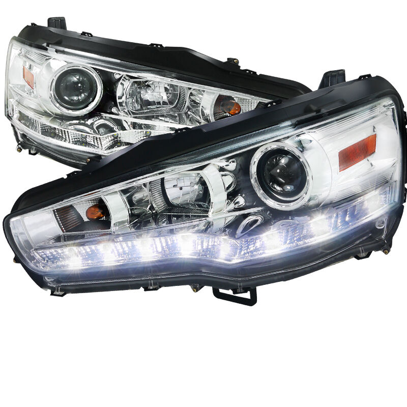 2008-2012 Mitsubishi Lancer R8 Chrome Projector Headlights - 2LHP-EVO08-8-TM