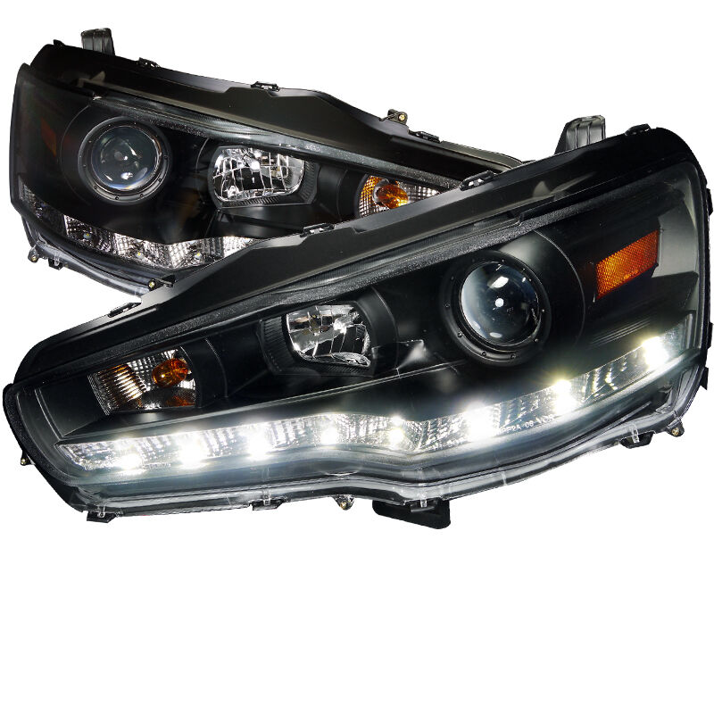 2008-2012 Mitsubishi Lancer R8 Black Projector Headlights - 2LHP-EVO08JM-8-TM