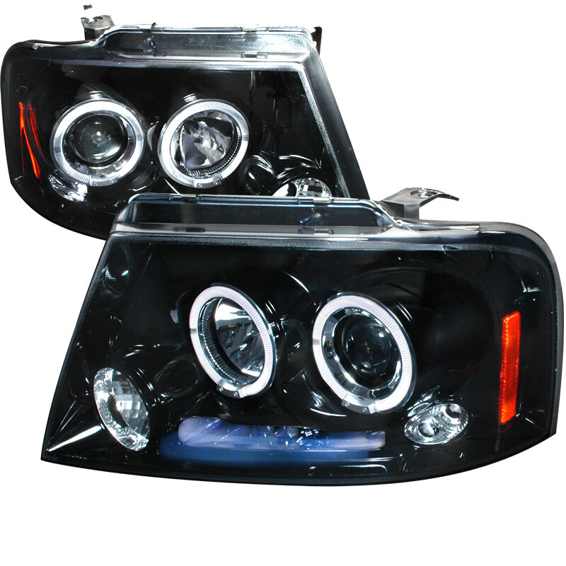 2004-2008 Ford F150 Halo Gloss-Black-Smoke Projector Headlights - 2LHP-F15004G-T
