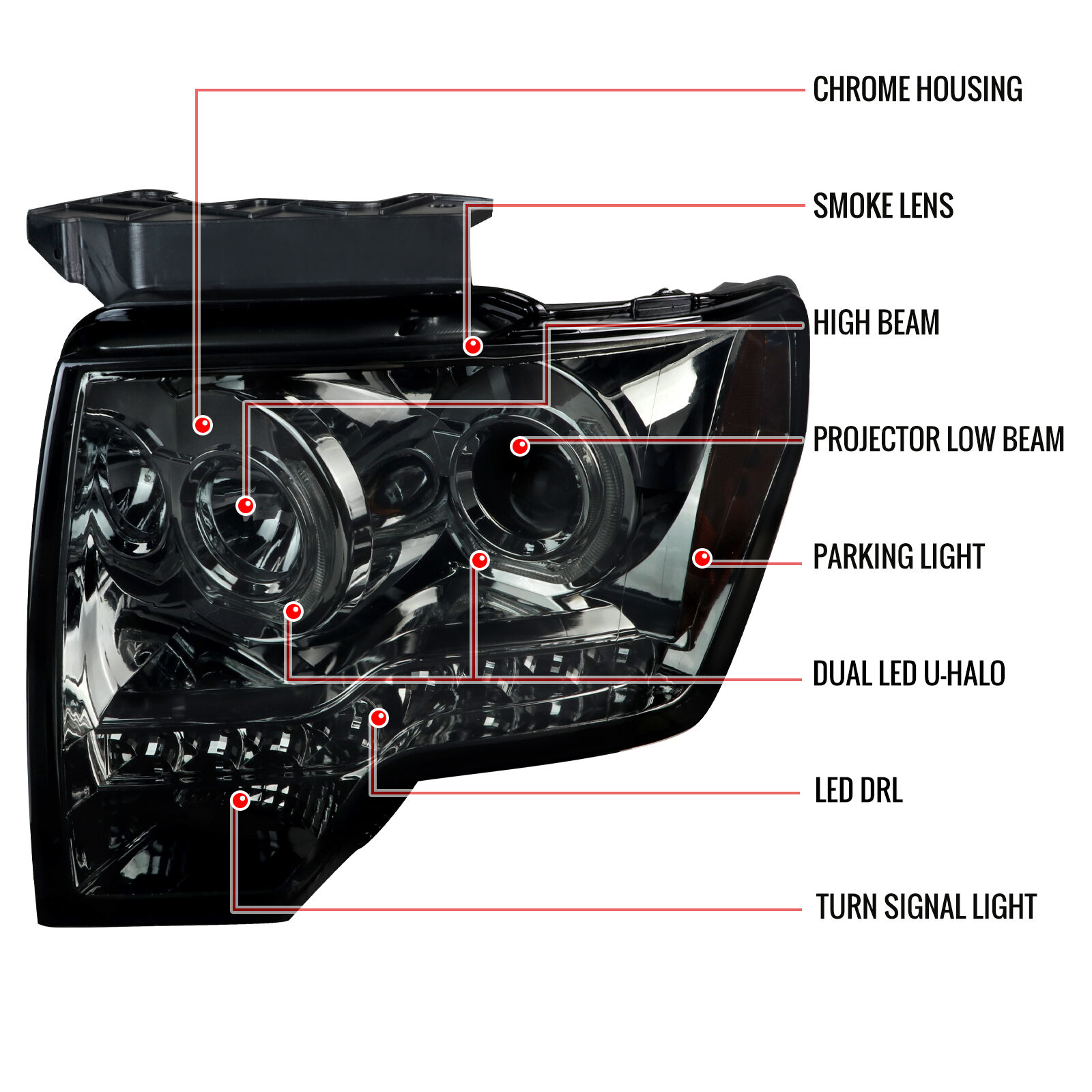 2009-2014 Ford F-150 Gunmetal Headlights