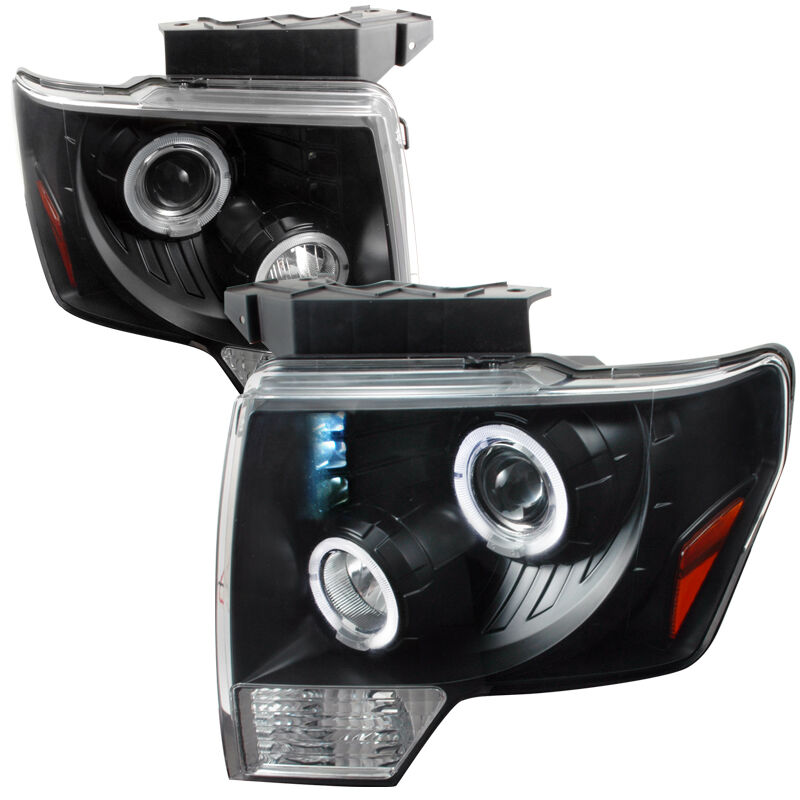 2009-2011 Ford F150 Halo LED Black Projector Headlights - 2LHP-F15009JM-TM