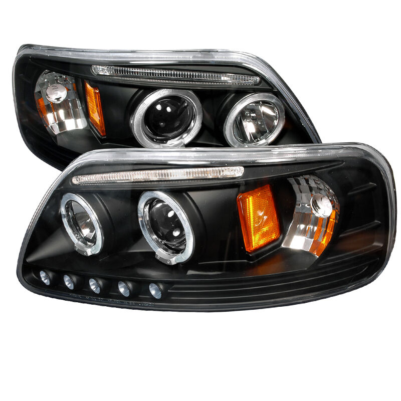 1997-2002 Ford Expedition Halo LED Black Projector Headlights - 2LHP-F15097JM-TM