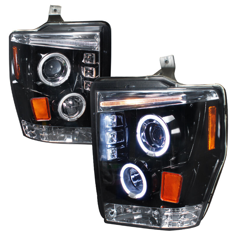 2008-2010 Ford F250 Superduty Halo Gloss-Black-Smoke Projector Headlights - 2LHP
